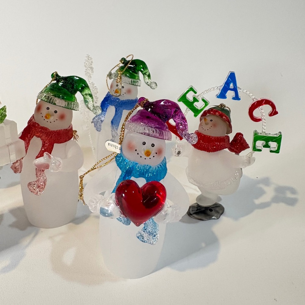 Vintage Frosted Glass Snowman Christmas Ornaments Set of 6 Colorful Holiday - Picture 3 of 4